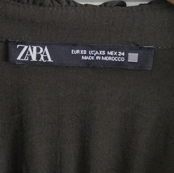 Zara Womens Oversized Xs Dark Green Ruffled Button-Up Dress - Picture 6 of 15